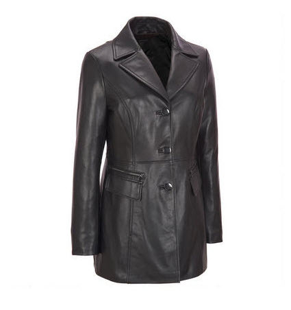 Center Button Leather Coat